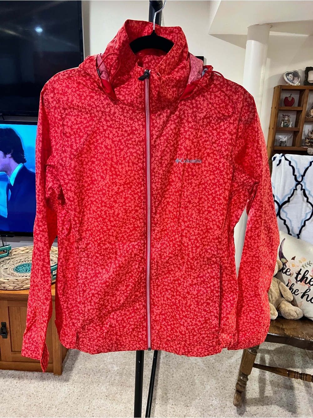 Columbia Red Printed Hooded Rain Shell